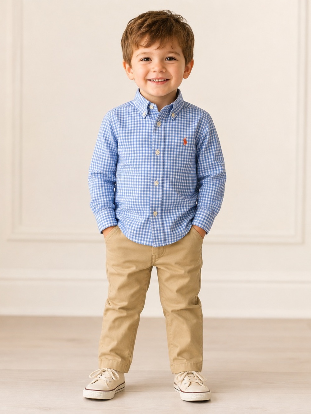 Ralph Lauren Light Blue Gingham Button-Down Shirt for Kids. 3T